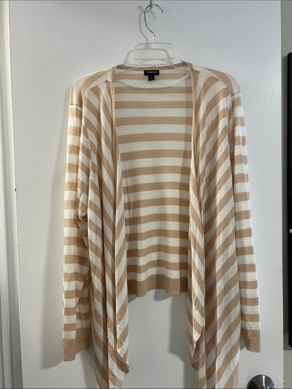 torrid Cream & Beige Striped Open-Front Cardigan